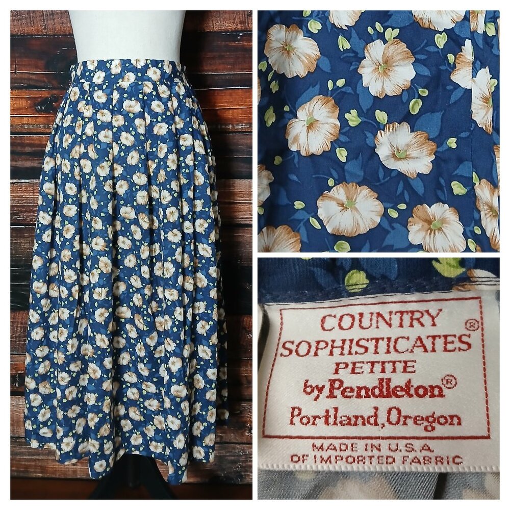 Pendleton Country Sophisticates Vintage Midi Skirt Petite Pleated Floral US Made